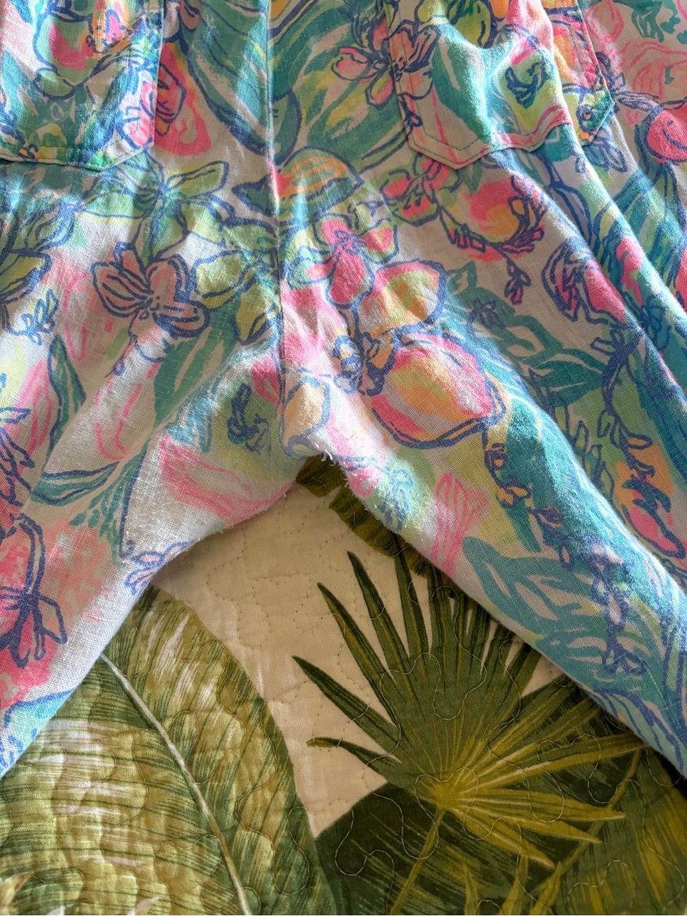 Lilly Pulitzer Linen Drawstring Beach Pants XL Tropical Floral Resort Pull-on - Picture 8 of 9